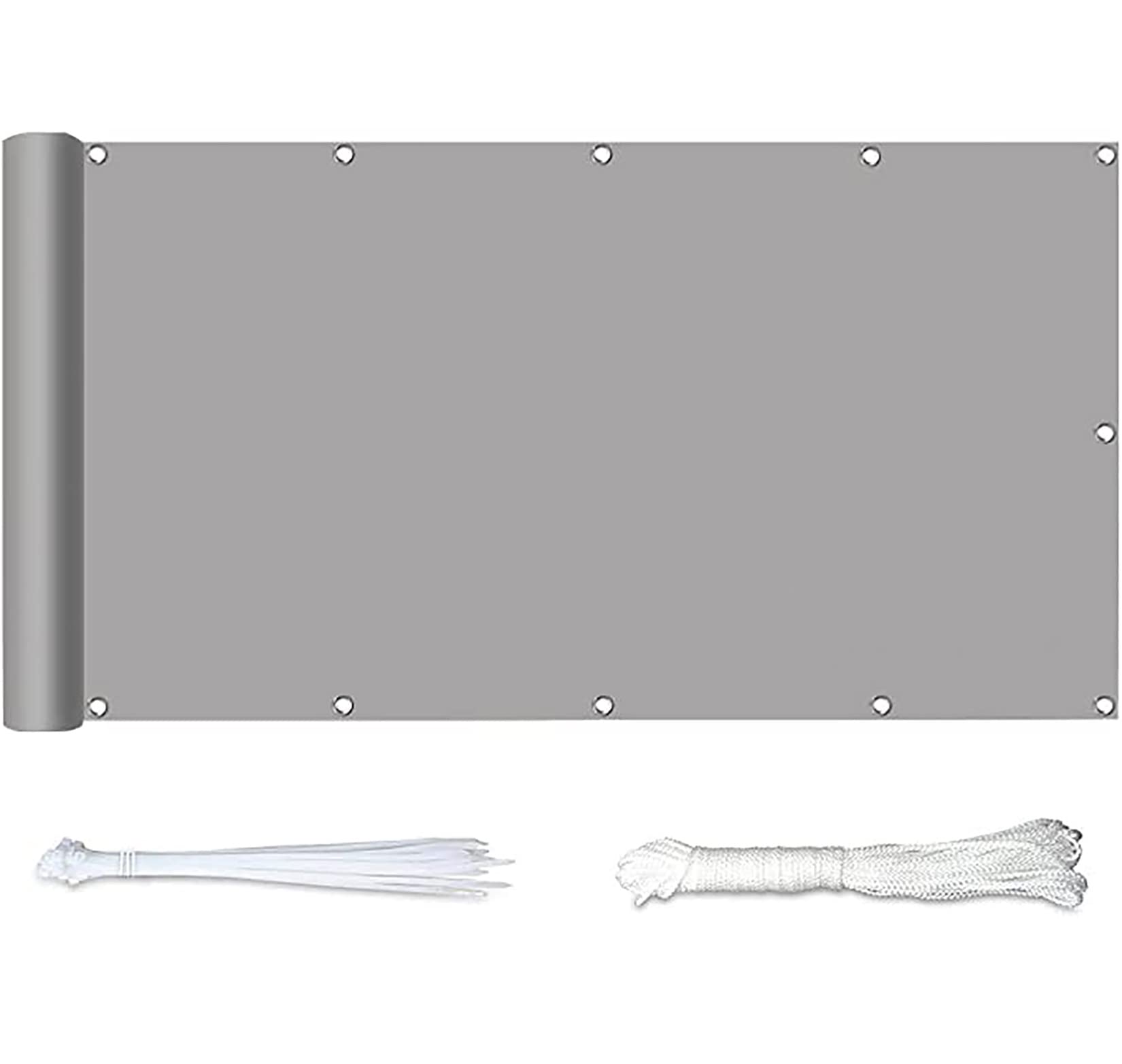 ZBBGTJK Outdoor 0.9x8m Windproof Privacy Fence with Rope and Aluminium Eyelets Light Gray Waterproof Garden Fence for Yard Wall Balcony Anti Peeping and UV Protection Cover