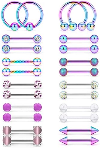 Oufksiyy 12 Pairs Nipple Rings Elegant CZ Stone Nipple Barbell Piercing 316L Stainless Steel 14G Nipple Tongue BarBell Body Piercing Jewelry for Women Jewelry