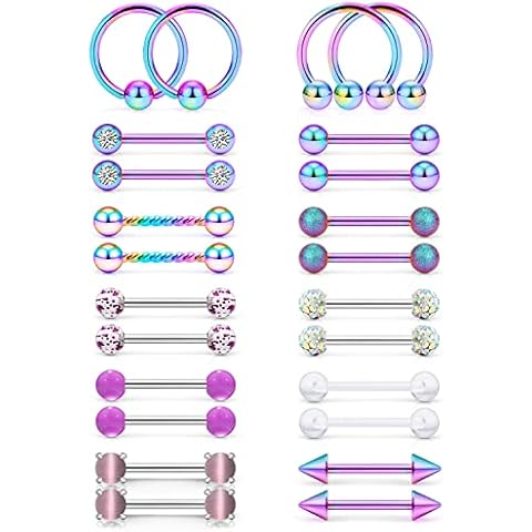 Oufksiyy 12 Pairs Nipple Rings Surgical Stainless Steel Hypoallergenic Nipple Piercing Jewelry 14G Nipple Barbells Hoops Tongue Rings for Women Men 14mm 14 Gauge Niple Tongue Jewelry Cover