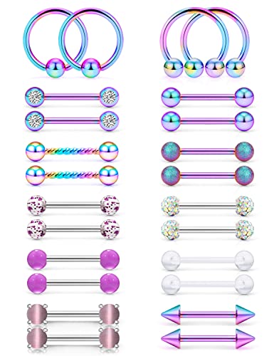 Oufksiyy 12 Pairs Nipple Rings Surgical Stainless Steel Hypoallergenic Nipple Piercing Jewelry 14G Nipple Barbells Hoops Tongue Rings for Women Men 14mm 14 Gauge Niple Tongue Jewelry