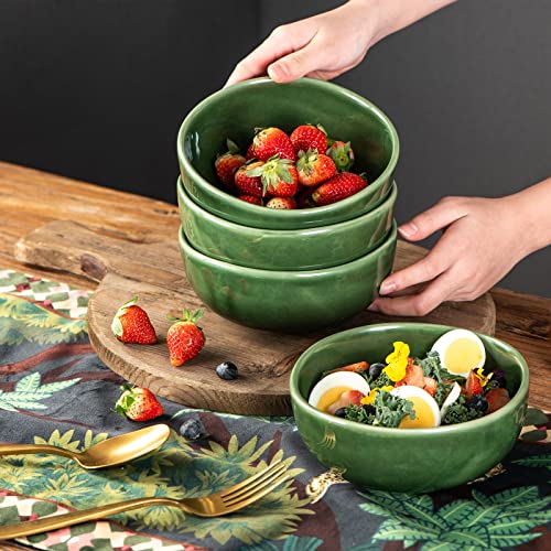 Image of vicrays Ceramic Cereal Bowls Set - Porcelain 26 Ounce Soup Salad Bowls - Rice Dessert Cream Bowls Set - Chip Resistant Dishwasher Microwave Safe - Set of 6 (Green)