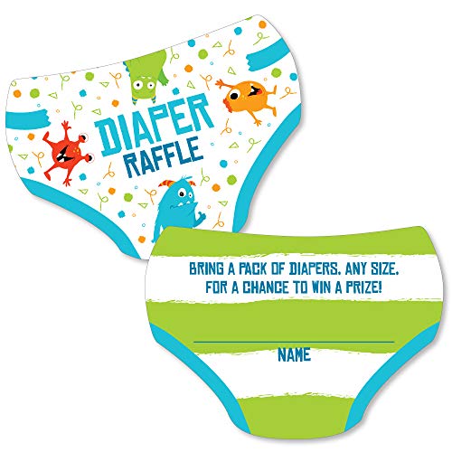 baby shower monsters inc - Big Dot of Happiness Monster Bash - Diaper Shaped Raffle Ticket Inserts - Little Monster Baby Shower Activities - Diaper Raffle Game - Set of 24