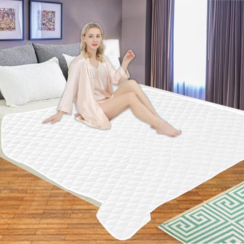 Image of Quilted Cotton Waterproof Washable Incontinence Bed Pad, 72x72 Inch White, Ecofriendly, Absorbent, Non-Slip Plaid Positioning, Leak Proof & Stain Free, Multi Purpose Utility Sheet