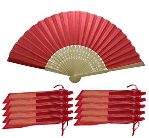 Rangebow SHF04 Rouge Lot de 10 gros éventail en soie Bambou côtes cadeau mariage dragées