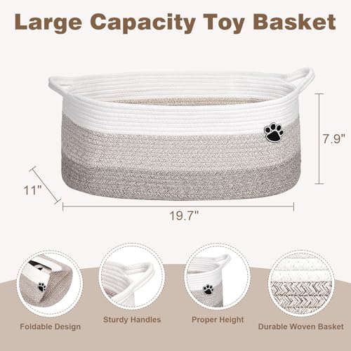 Dog Toy Basket, Toy Box and Bin for Dog Cat Storage, 19.7" X 11" X 7.9" (30L) Large Woven Rope Basket for Blanket Storage, Living Room, Bedroom, White & Brown - Image 3
