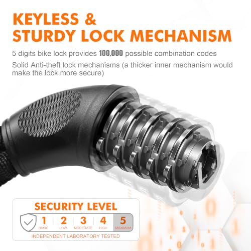 Image of GRIFEMA GAK1201-9 Bike Chain Locks 5 Digit Combination, 900mm High Security Bicycle Lock, for Bike Cycle, Moto, Door, Gate Fence