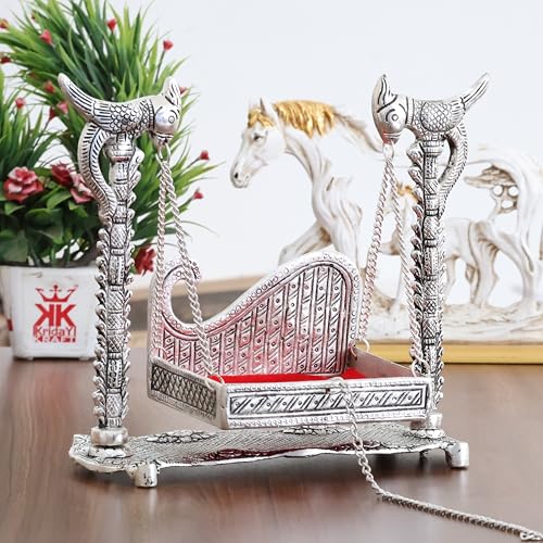 Image of KridayKraft Metal Swing Laddu Gopal Jhula,Krishna Hindola Palana,Decorative Laddu Gopal for Temple Pooja,Showpiece Figurines,Religious Idol Gift Article.