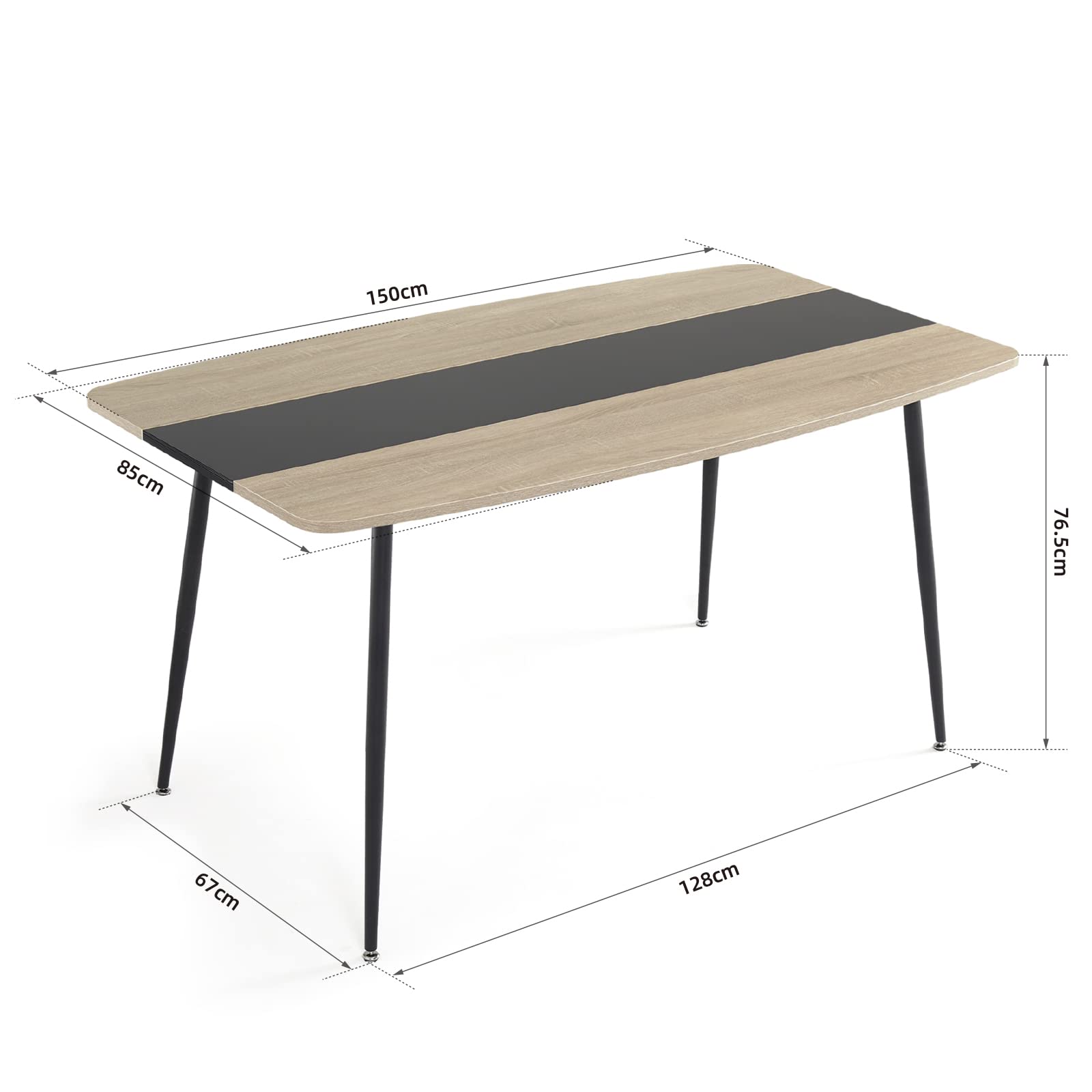 Mondeer Esstisch Table à Manger, Panneau de Particules E1, Verre trempé, métal, chêne, B150 x H76,5 x T85 cm