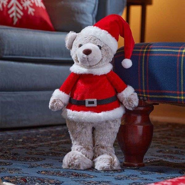 Marco Paul 35cm Teddy Bear Santa Christmas Decoration โ Freestanding Large Plush Bear Ornament in Santa Suit โ Christmas Ornament for Xmas Home Decoration, Living Room Decor, Entryway & Gifting