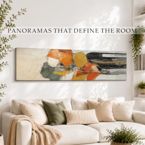 Image of Large Stretched Canvas Painting, Panel Wall Painting Colorful Abstract Luxury Paintings for Home Decoration, Living room, Bedroom and Office Decor (Orange, 12x46 Inch)
