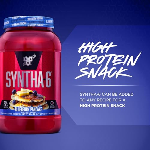 Image of BSN SYNTHA-6 Premium Protein Powder with 6g of Fiber, Whey Protein, Micellar Casein, Milk Protein Isolate Blend, 5g Fat, Blueberry Pancake, 28 Servings (Packaging May Vary)
