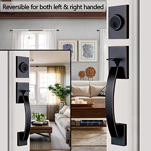 Newbang Double Front Door Entry Handle And Deadbolt Lock Set–Oil Rubbed Bronze Finish(Keyed And Dummy Set) Mdhst201710B-Set-Br #TOP2