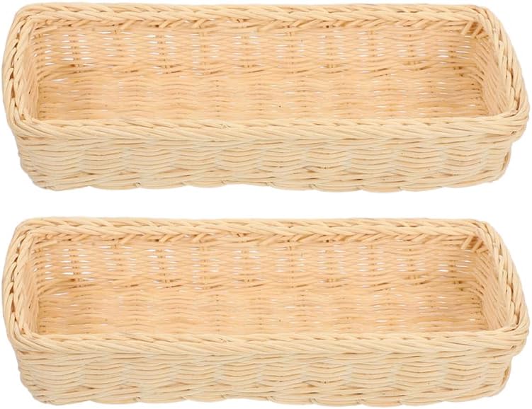 ULTECHNOVO Rattan Woven Cutlery Basket 2-Pack Utensil Organizer Spoon Fork Holder Kitchen Drawer Storage Tray 9.84X3.93X1.96 Inches Multipurpose Flatware Holder for Home