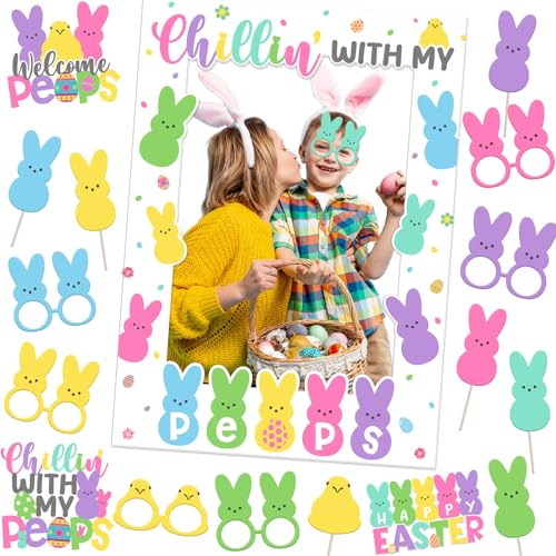 Easter Photo Booth Props, Happy Easter Party Decorations Welcome Bunny Photo Booth...