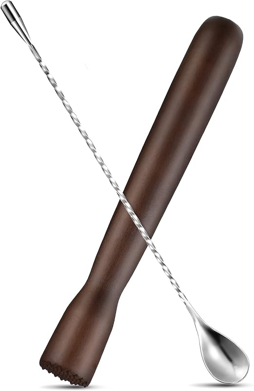 Patelai Mezclador de Madera para Bebidas de Cóctel y Cuchara de Bar de 12 Pulgadas Coctelera de Acero Inoxidable Cuchara Mezcladora en Espiral para Hacer Cócteles Mojito Limonada Bebidas Jugo