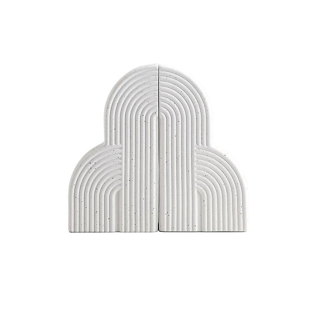 Bookends for Shelves Bookend Statues Figurines Ceramic Craft Collectable Ornament for Office Tabletop Decor Bookshelf Holder Stand(White)