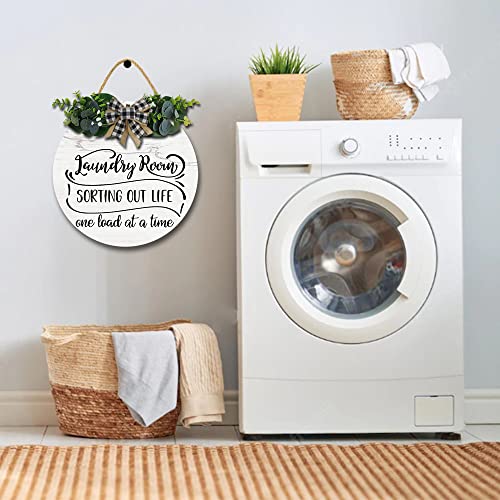 Cotton Wreath For Laundry Room Decor Front Door Country Laundry Sign Decorative Floral Handmade Laundry Room Wreath Rustic Round Wooden Hanging Sign For Housewarming Gift #TOP4