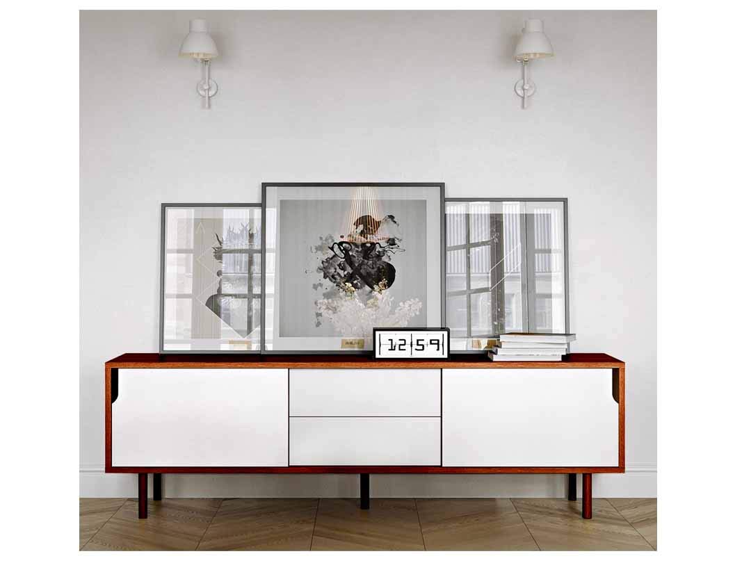 APRODZ Solid Wood Como Storage Side Board Unit for Living Room |Oak Matte Grey White Finish-image-15