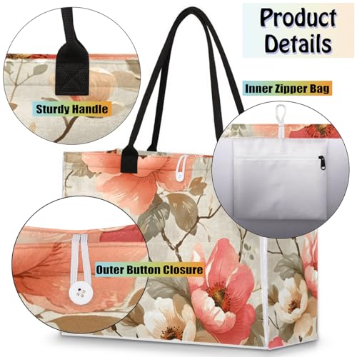 Art Peach Flower Tote Bag for Women Large Beach Bag Reusable Tote Bags for Work Travel Beach Shopping4