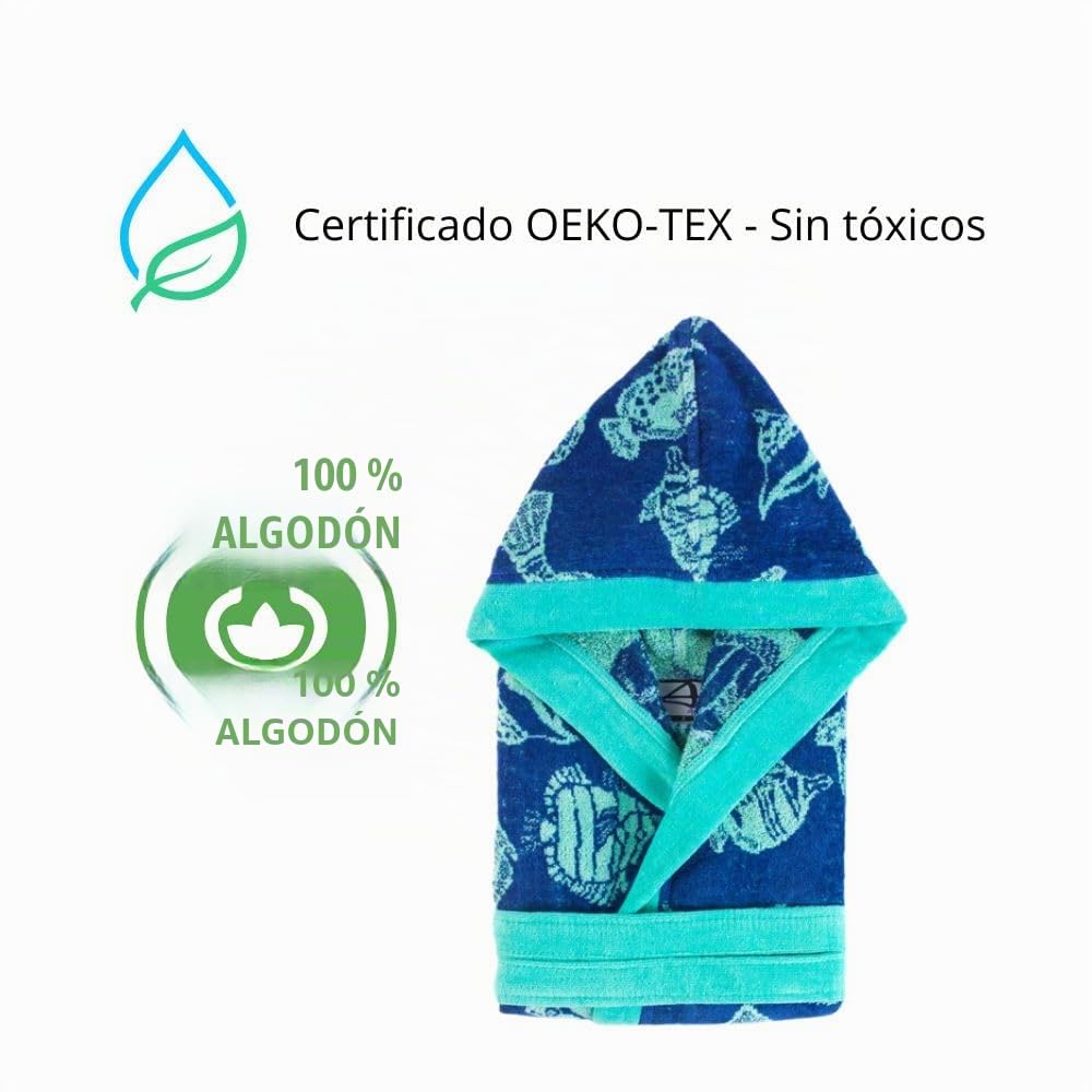 Albornoz Niño Niña Adolescente 100% Algodón OEKO-TEX® Toalla Rizo Bolsillo Cinturón Capucha Ducha Piscina