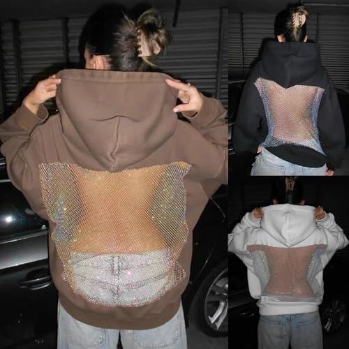 Sweat à capuche surdimensionné en maille cristal pull d'hiver élégant - 2