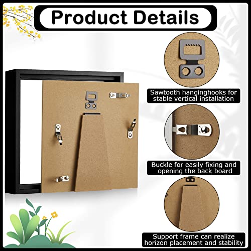 Tuanse 6 Pieces Shadow Box Picture Frame Square Shadow Boxes Display Cases for Sports Memorabilia Wedding Memories Crafts Pins Awards Medals Tickets and Photos(Black,8 x 8 Inch)