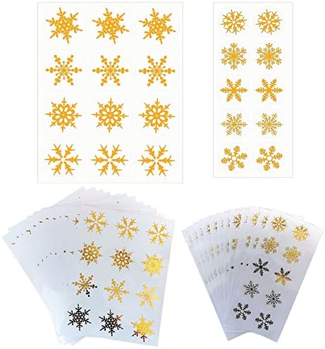 FAZHBARY 24 Sheets Gold Snowflake Stickers Round Gift Label Stickers Seal Self Adhesive Stickers for Envelopes Cards Cookie Candy Bag Crafts