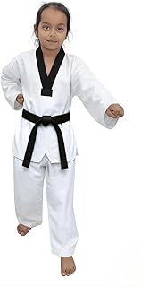 WeaveAura Atelier Kids Cotton Taekwondo Uniform Set with Top, Pants &amp; White Belt | Martial Arts Dobok Dress for Boys &amp; Gir...