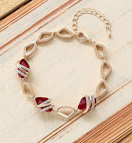 Leafael Wish Stone Link Charm Bracelet With Ruby Red Birthstone Crystal For January And July, Rose Gold Plated, 7"+2" #TOP2
