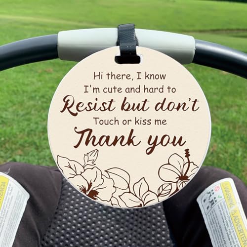 PLIGREAT 2 Pcs Stop Touching Baby Signs Dont Touch Or Kiss Baby Hanging Signs Plaques for Newborn Baby Girl Boy Preemie Car Seat Baby Carriers Stroller Tags with Hanging Strap and Clip - Image 3