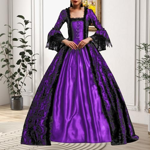 Witch Costume Women,Halloween Costumes Adult,Medieval Gothic Dress,Halloween Costumes for Women 2026 Cosplay Long Dresses Purple Large - image 2