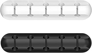 【デスクも車もすっきり!】AQUALOACH ケーブルホルダー 白黒2個セット 両面テープ付き シリコン製 配線整理 コード固定 5本用 デスク 車用 壁面対応