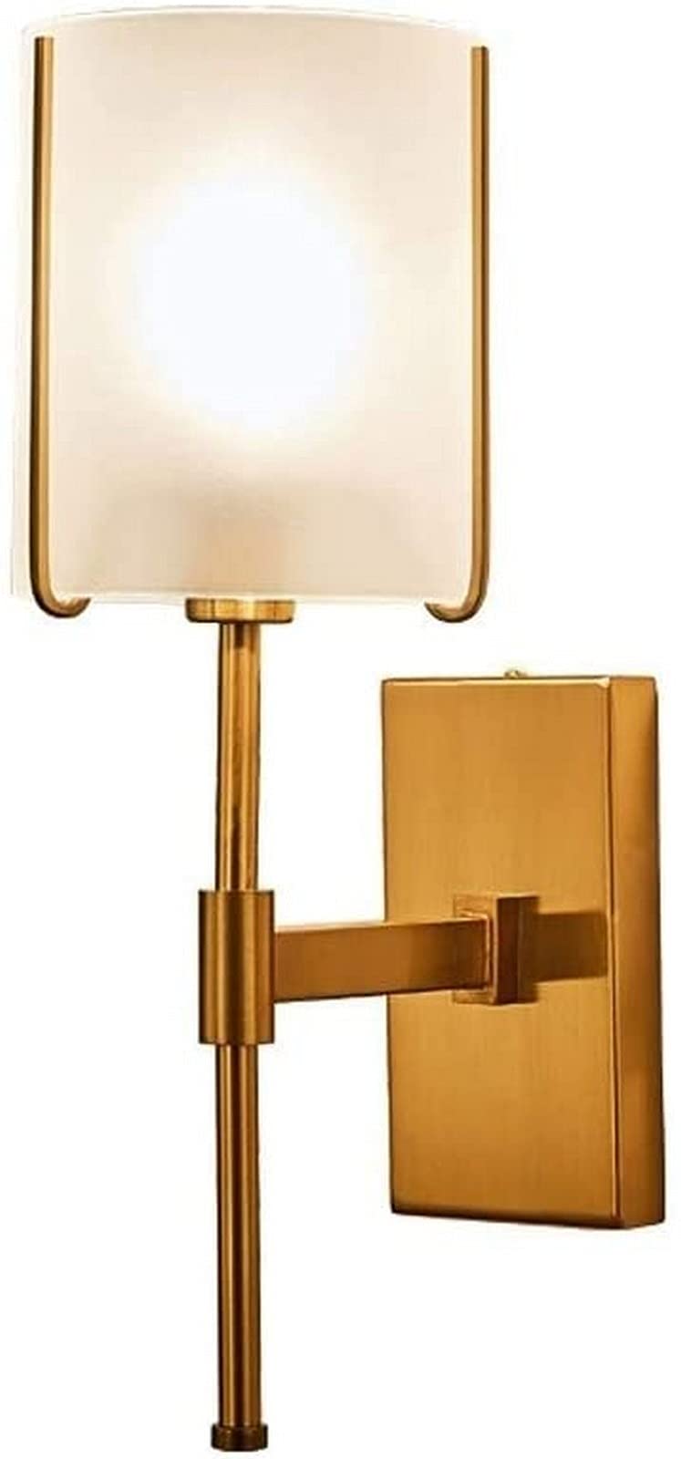HPTHLY Wall Light Bedroom Bedside Lighting Wall Lights 1, Brass Fixture With Cylindrical Frost Glass Shade Wall Sconce Compatible With Living Room Reading R