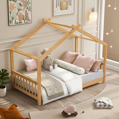 Bellemave Floor House Beds Wood Montessori Bed Frame Twin