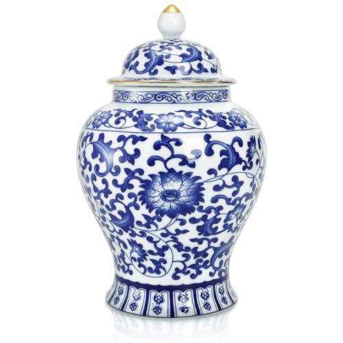 Goaste Blue and White Ginger Jar with Lid, 7.2 Inch Chinoiserie Porcelain Ginger Jars Airtight, Decorative Ceramic Tea Candy Storage Jar, Handmade Vintage Flower Vase for Home Decor, Sugar Nuts Herbs