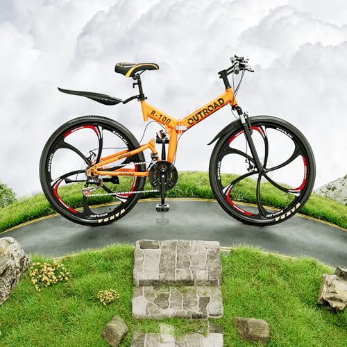 26 Inch Adult Folding Mountain Bike, 21 Speed Foldable Bicycle with Full Suspension, High Carbon Steel Frame, Folding Bi - Additional View