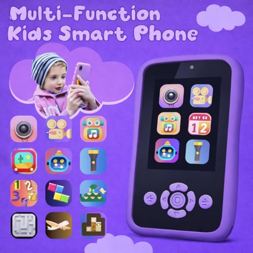 Image of Brand Conquer Kids Mobile with Digital Camera 2.4 inch IPS Screen, 1080P HD Video, 40MP Photo, Flash Light, 6 Games, MP3 Player, Type-C Port, 32GB Expandable, Silicone Cover with Rope & Cable (Purple)