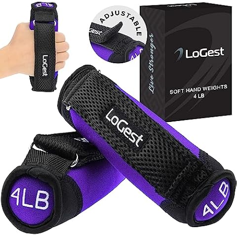 LoGest Soft Hand Weights Adjustable Straps - Comes in 1LB Weights or 2LB or 3LB 4LB - Comfortable & Secure Weighted Neoprene Dumbbells with Straps for Walking Running Cardio Workout Physical Therapy Cover