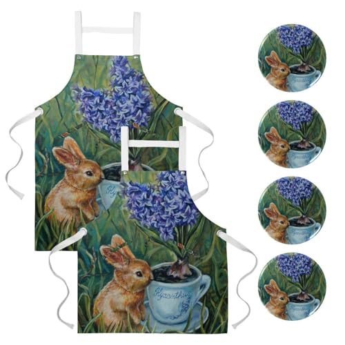 Lot de 2 tabliers de cuisine multicolore One Large motif lapin