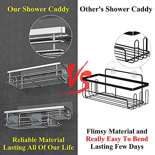 Nieifi Shower Caddy with Hooks, Shower Shelf Organizer Basket Rack Storage Rustproof Adhesive Bathroom Shelves, Drill Free 2 Pack