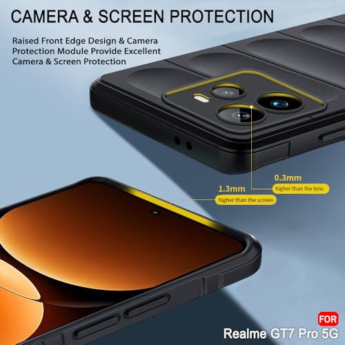 Image of TheGiftKart Liquid Silicon Back Cover Case for Realme GT 7 Pro 5G | Shockproof Military Grade Protection | Micro-Fibre Cloth On Inner Side | Anti-Slip Grip Back Case for Realme GT7 Pro (TPU, Black)