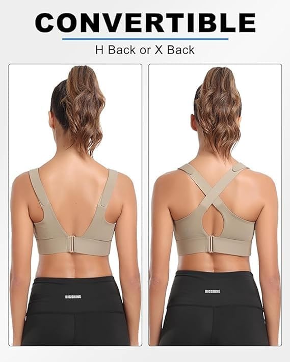 Image of Women's High Impact Sports Bra with Zip Front High Support Wireless Adjustable Plus Size for Large Breasts