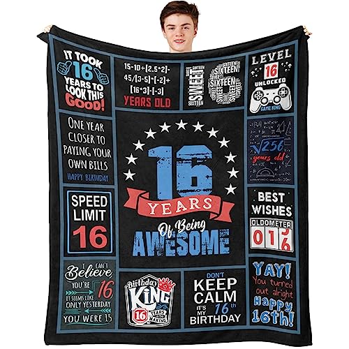 Dfaqehk 16th Birthday Gifts for Boy, Birthday Gifts for 16 Year Old Boy, 16th Bday Presents for Boys, Boys Age 16 Gift Throw Blanket 60 x 50 Inch, 16 Yr Old Gift Ideas, 16 Bday Decorations