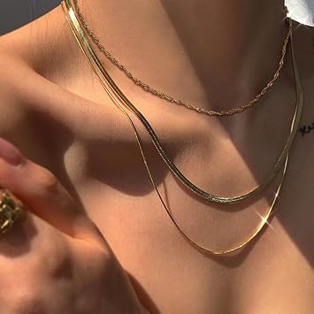 Double-Layer Snake Chain Necklace Set for Men and Women, Hip-Hop Layered Flat Chains, Retro Gold Luxury Necklaces, Minimalist and Stylish Jewelry for Everyday Wear5