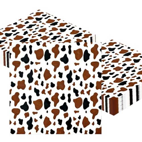 Ovanda Serviettes en papier jetables pour anniversaire d'enfant - Motif vache et léopard - Noir et blanc