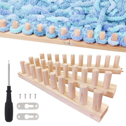 GaotKeut Wooden Loom Frame for DIY Throw Blankets Adjustable Size for Chunky Blankets Portable Sturdy Beginner Friendly Hand Knitting (Style C)