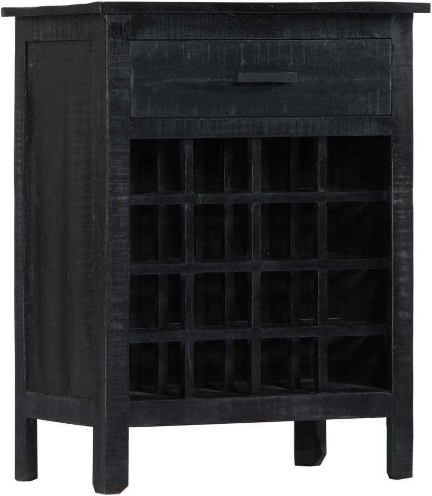 Wooden Wine Rack for 16 Bottles with Drawer | Freestanding Floor Retro Wood Wine Holder Bottle Holder | Vintage Wine Bar Cabinet for Home Kitchen Bar Dining Room | Black 22" x 13.8" x 29.5"
