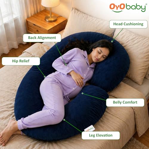 Image of OYO BABY Pregnancy Pillow for Women C-Shape Full Body Pillow | Complete Support for Head, Back, Belly, Hips & Legs | Maternity Pillow with Removable Washable Velvet Cover (Royal Blue)