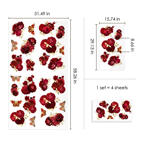 Mitoykus Large Red Rose Floral Wall Decal Flower Gold Butterfly Jumbo Wall Sticker For Living Room Bedroom Wedding Arch #TOP3