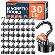FINDMAG 100 Pack 30 LBS Magnetic Hooks Neodymium Magnet Hooks for Hanging, Magnetic Hooks Magnets with Hook for Bathroom, Kitchen, Towel, Office, Garage, Black